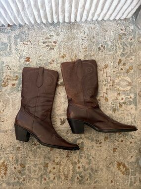 Franco Sarto Brown Leather Western Heel Boots